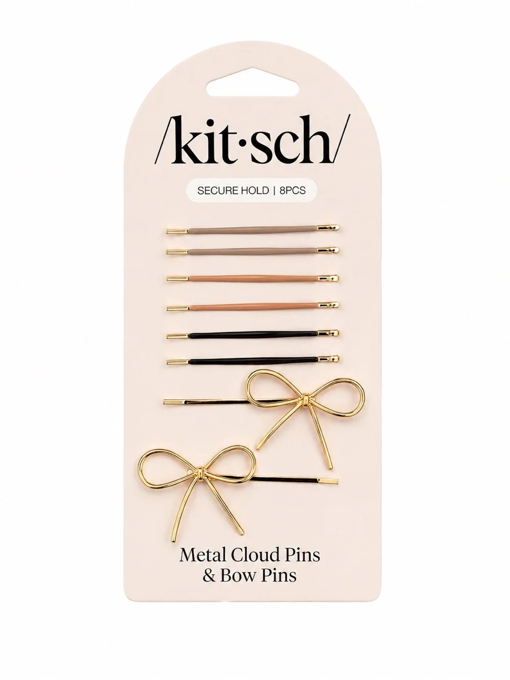 Kitsch Gold Bow & Assorted Black, Brown, Tan Bobby Pin Set